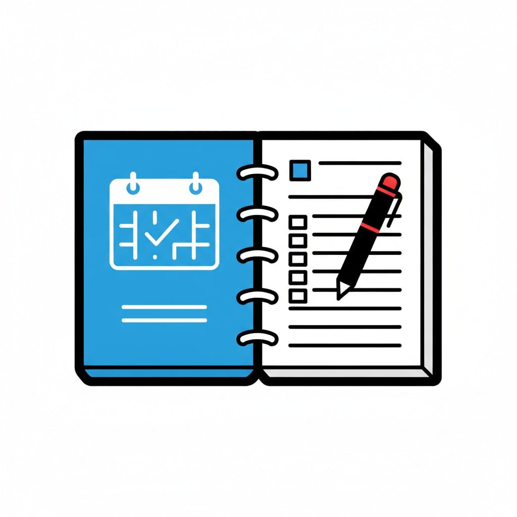 Een open planner met een kalender en een checklist.