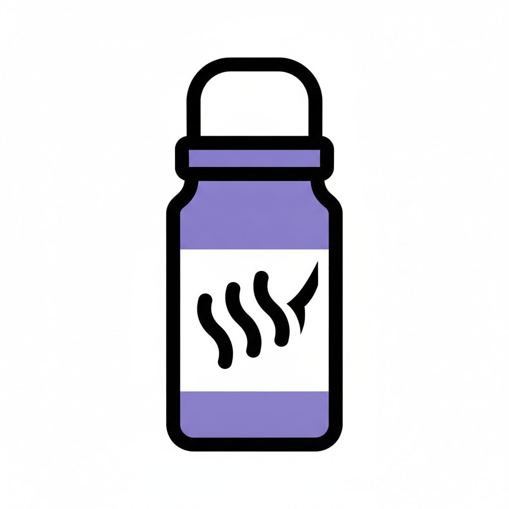 Violetti deodoranttipullo, jonka etiketissä on tuoksuaaltoja.