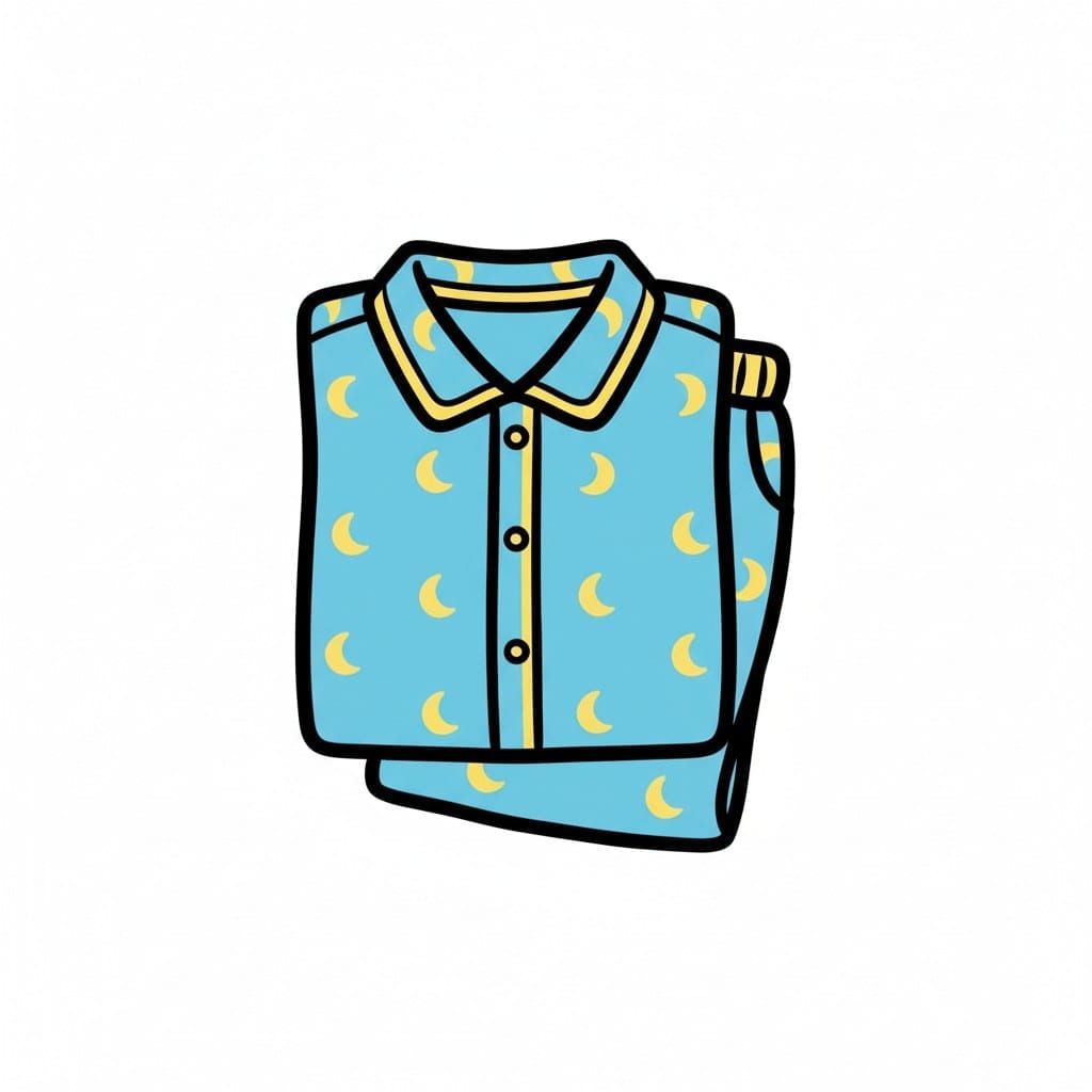 Een blauwe pyjamaset met gele maanpatronen.