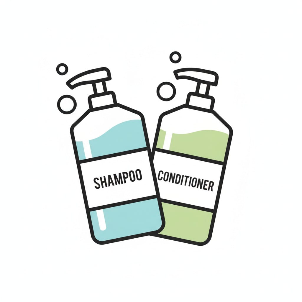 A bottle of shampoo and a bottle of conditioner.