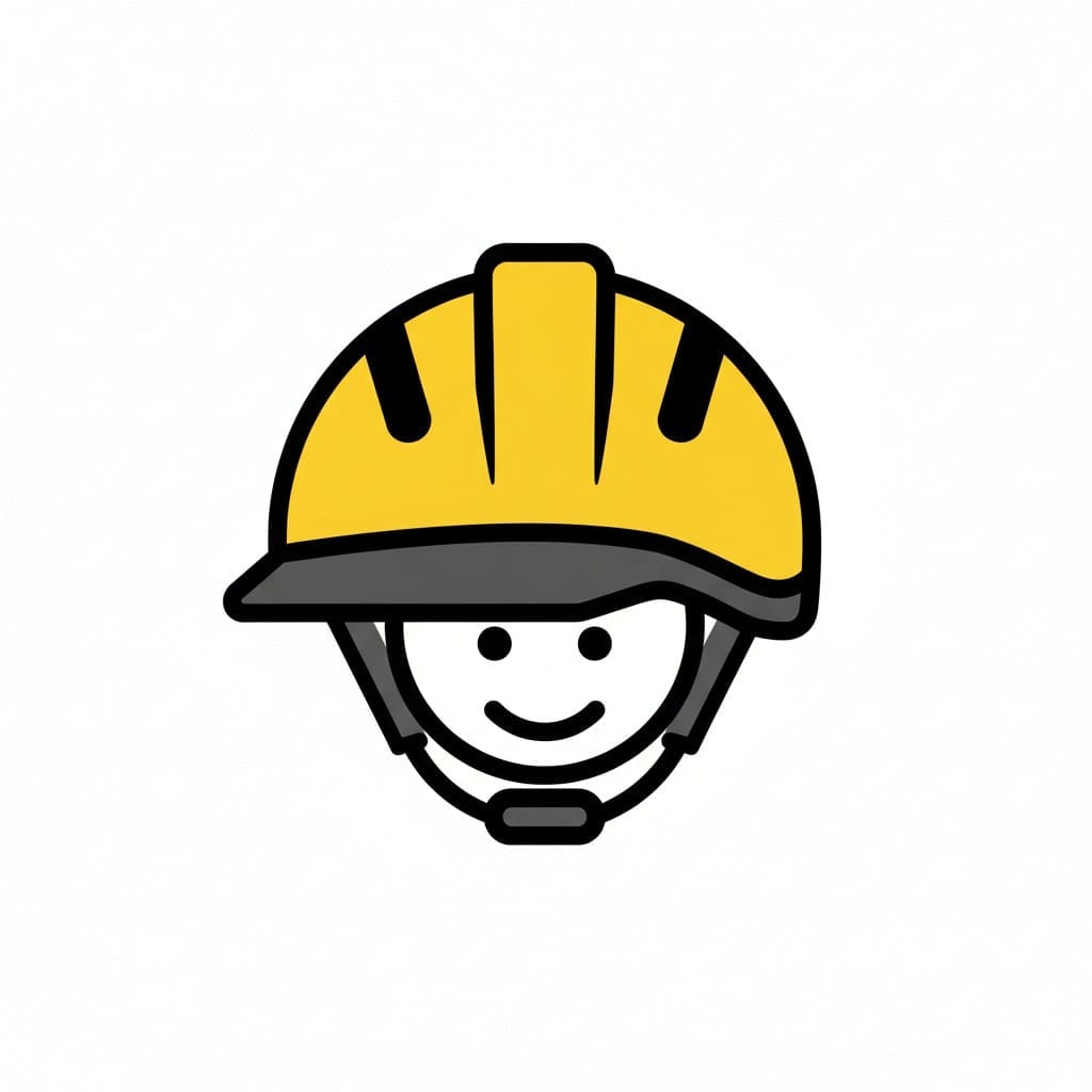 Een lachend gezicht met een gele helm op.