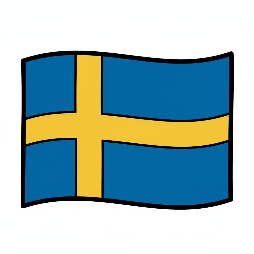 De vlag van Zweden, blauw met een geel kruis, wapperend.