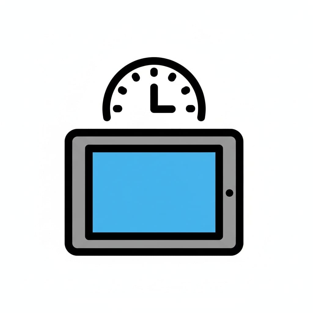 Een tablet met een timer erboven, wat beperkte schermtijd aangeeft.
