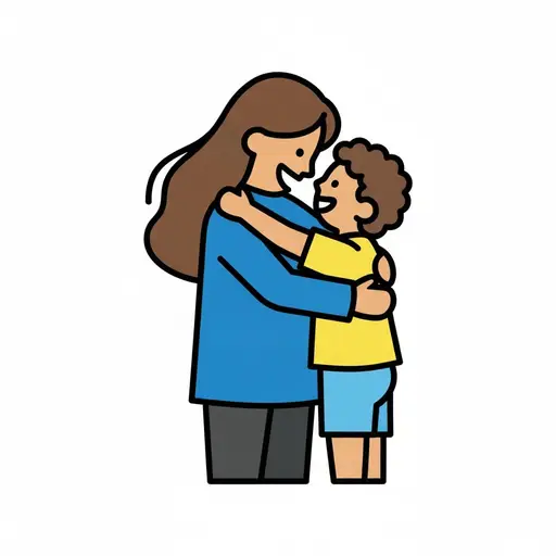 An adult hugs a child.