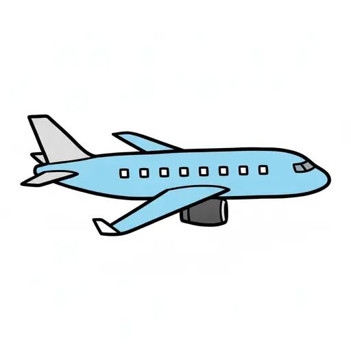 En blå tegneserieflyvemaskine, der flyver mod højre.