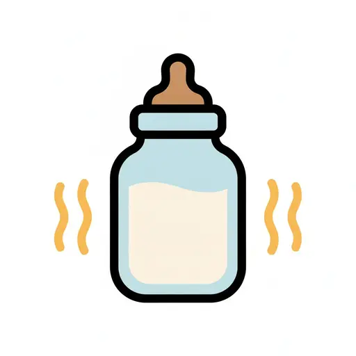 Een babyfles met warme melk en gele warmtegolven.