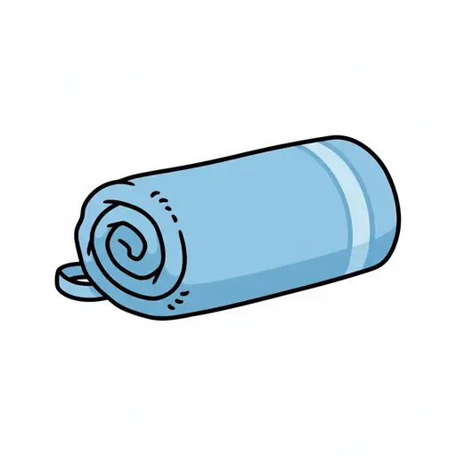 Een opgerolde blauwe badhanddoek.
