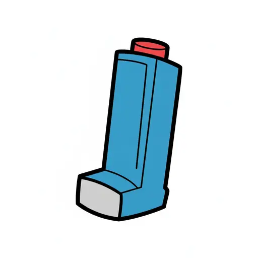A blue asthma inhaler with a red mouthpiece cap.