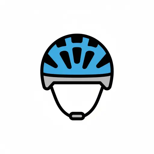 En blå cykelhjälm sedd framifrån, som visar ventilationshålen och hakremmen.