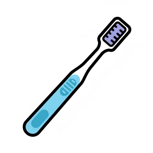 A light blue toothbrush with purple bristles.