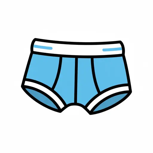 Een blauwe onderbroek met een witte tailleband.