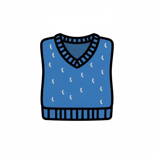 Ein blauer Strickpullunder mit V-Ausschnitt.