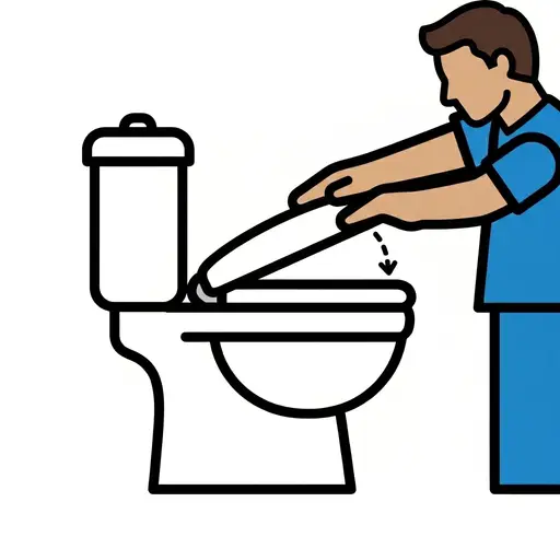 Een persoon doet de bril van een witte wc dicht.