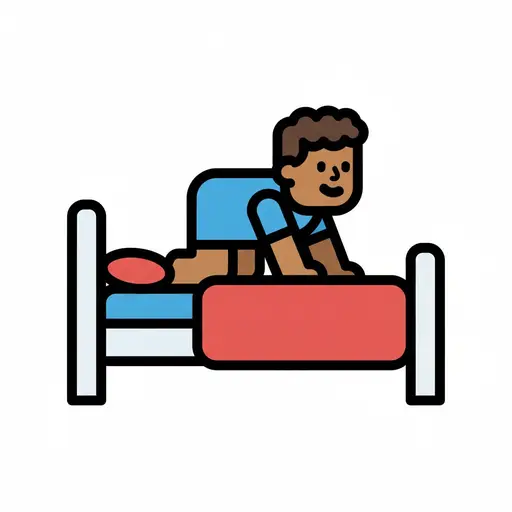 Een tekening van een jongen die in bed kruipt.