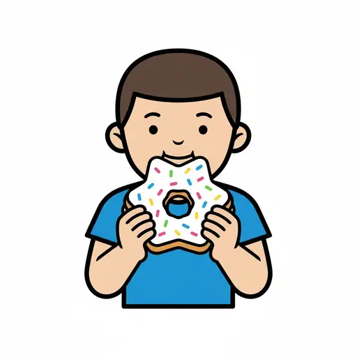 Een persoon eet een donut met spikkels.