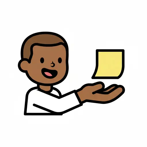 Een persoon houdt een geel plakbriefje op zijn open handpalm.