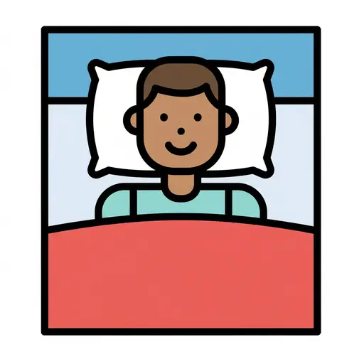 Een jongen rust met zijn hoofd op het kussen in bed.