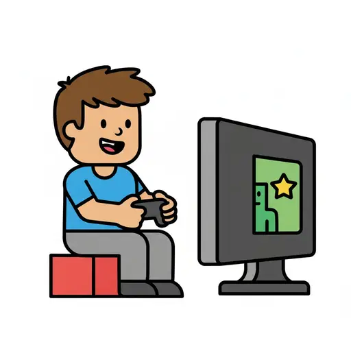 Een jongen zit een videospel te spelen met een controller voor een scherm.
