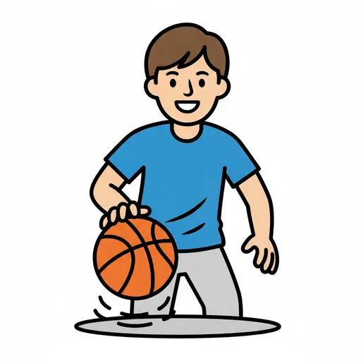 Ein Junge übt, einen Basketball zu dribbeln.