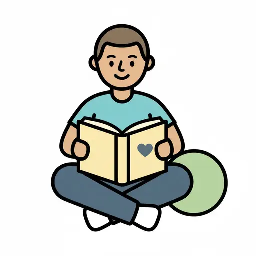A boy sits cross-legged on the floor reading an open book.