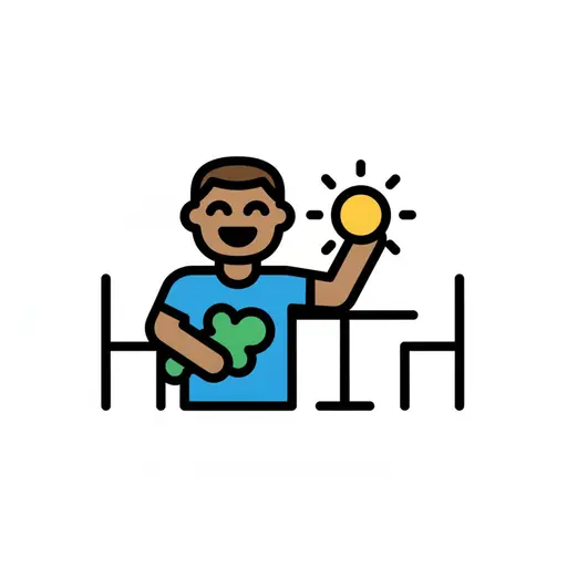 Een jongen leest een geel boek met een zon en een tekstballon met muzieknoten.