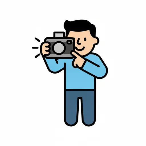 A boy holds up a camera and takes a photo.