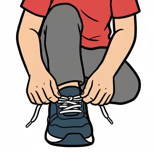 En dreng bøjer sig ned for at binde sine snørebånd på en blå sportssko.