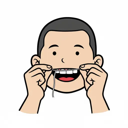 A person uses floss to clean their teeth.