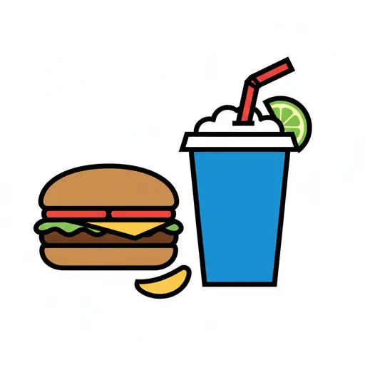 En burger ved siden av en stor drikk med sugerør og en limeskive.