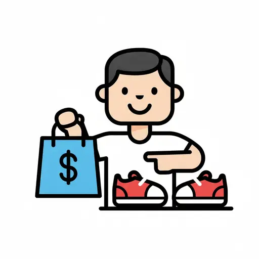 Person shopping for shoes with a shopping bag