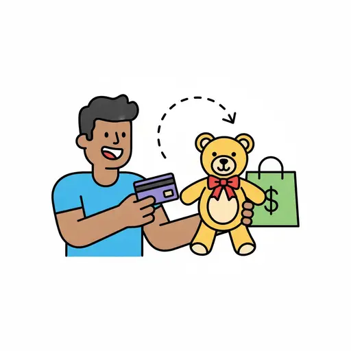 Person der betaler med kort og holder en bamse