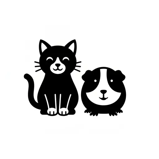 A simple symbol picture of a cat sitting beside a guinea pig.