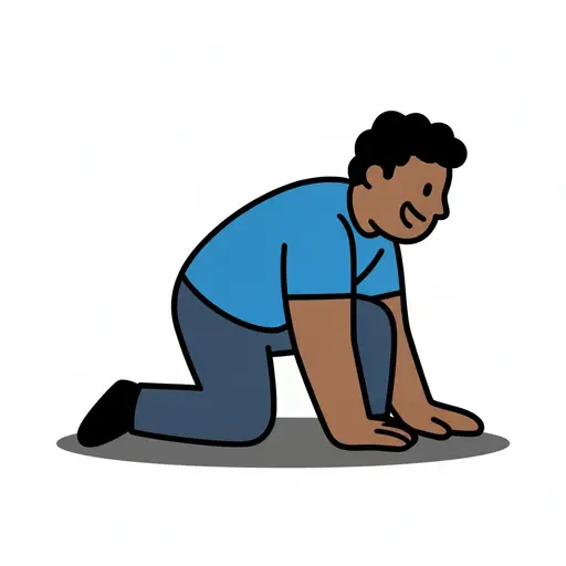 A child on hands and knees getting up from the floor.