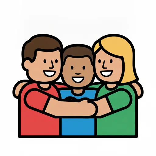 A child hugs their two parents and everyone is smiling together.