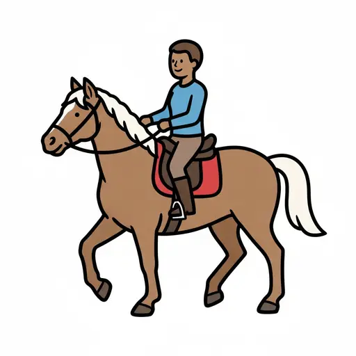 Et barn rir på en brun hest.