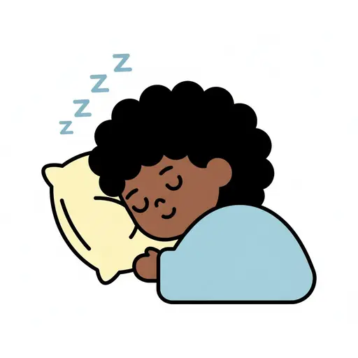 A child sleeps on a pillow under a blanket with zzz symbols showing sleep.