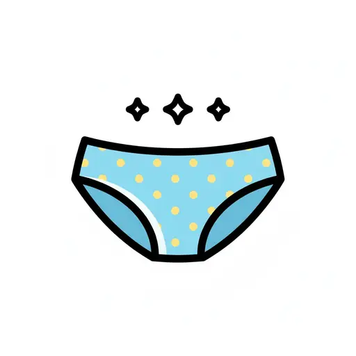 Een tekening van een schone lichtblauwe onderbroek met gele stippen en drie sterretjes erboven.