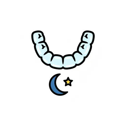 A clear plastic retainer is shown above a small moon and a star.