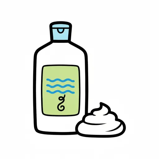 Een fles conditioner met een klodder witte conditioner ernaast.