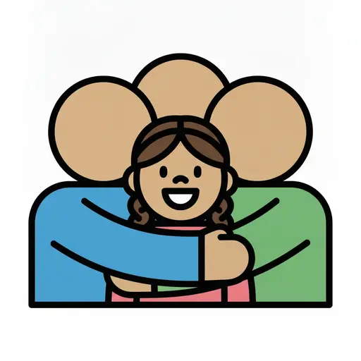 Een kind deelt een knuffel met beide ouders.