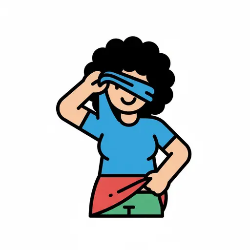 Een tekening van een persoon die zich omkleedt, een blauw shirt over het hoofd trekt en zijn broek goed doet.