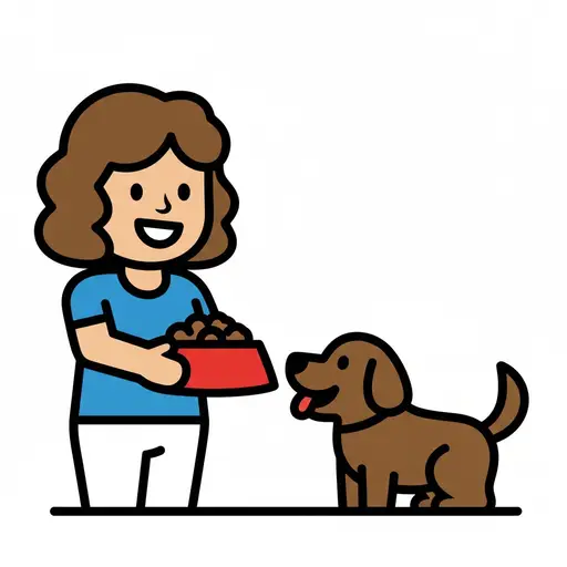 Een persoon voert een hond uit een rode bak.