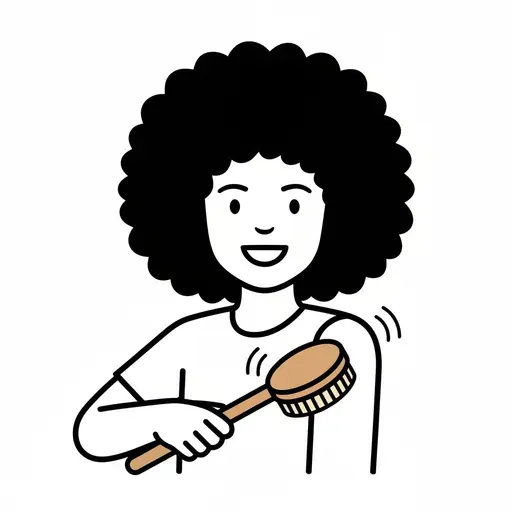 A girl brushes her arm with a body brush.