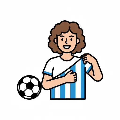 En person holder en blå- og hvidstribet fodboldtrøje og en sort-hvid fodbold.
