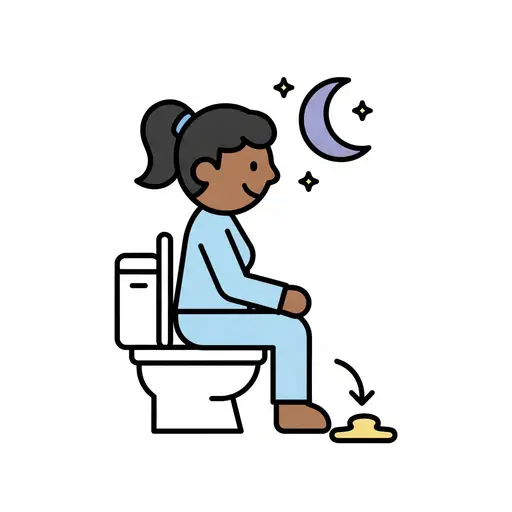 Een meisje in pyjama zit 's avonds op de wc met een maan aan de hemel.