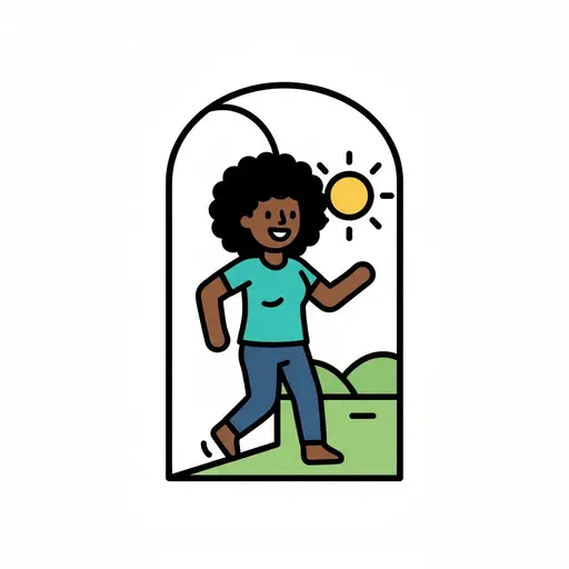 En pige går ud i solen.