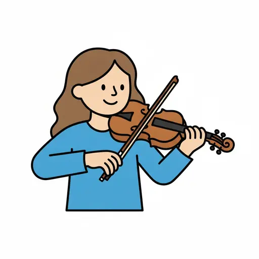 En pige spiller violin med bue.