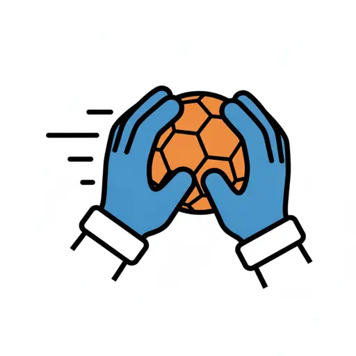 Zwei Hände in Handschuhen fangen einen orangefarbenen Handball im Flug.