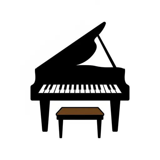 Et piano med en krakk foran seg.