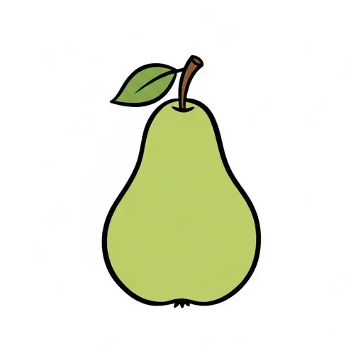 A green pear with a leaf.